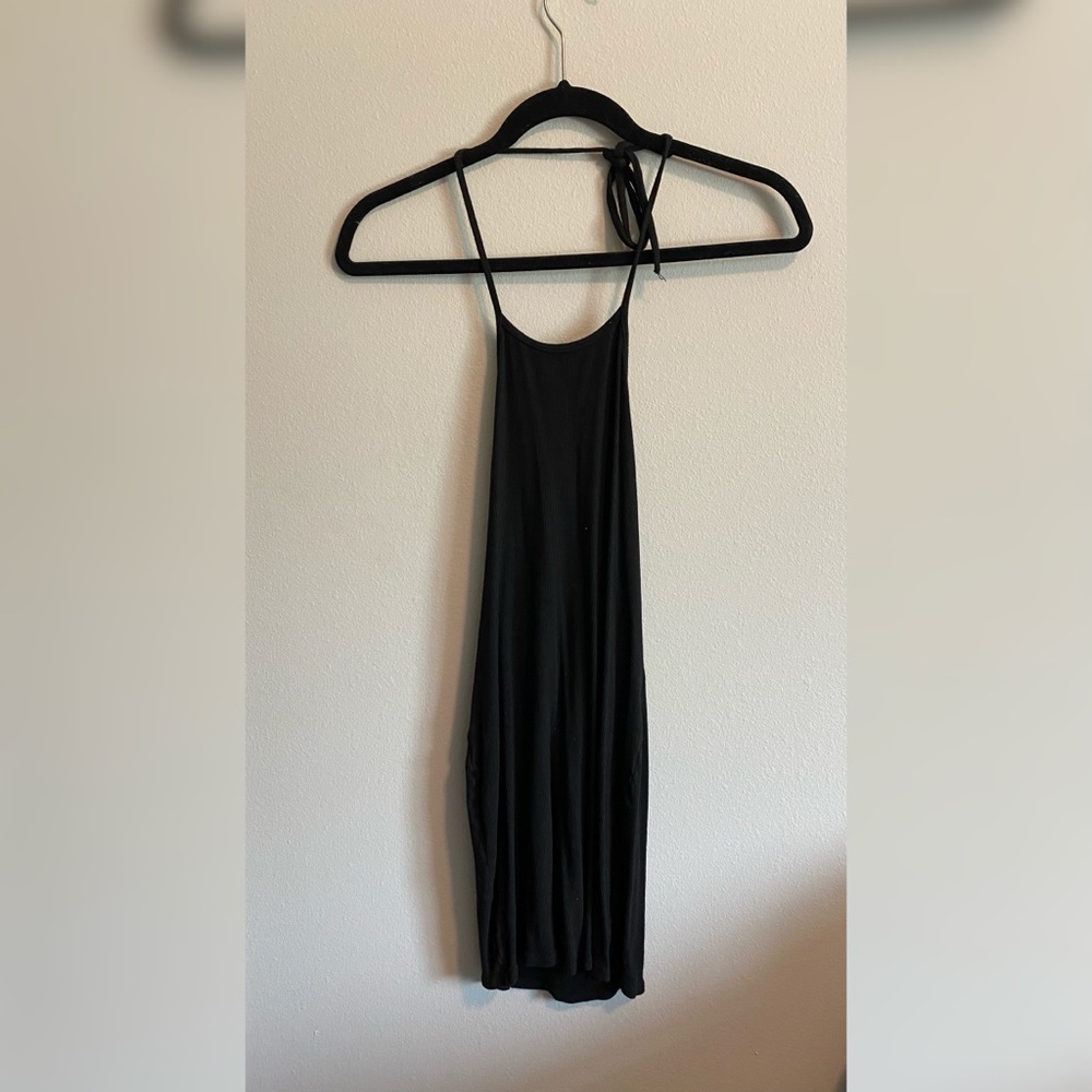 Open back body con halter dress